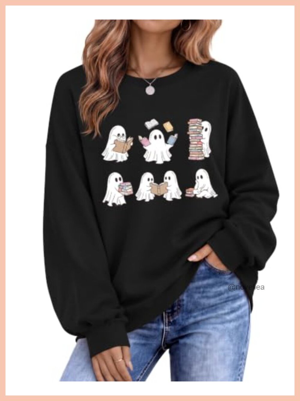 Women's Halloween Ghost Cat Oversized Sweatshirt Long Sleeve Crew Neck